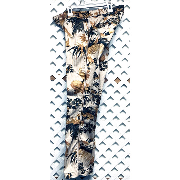 25P Chino by Anthropologie Tropical Bird Pants Dress Stripe Tan Relaxed Stretch - Picture 3 of 16